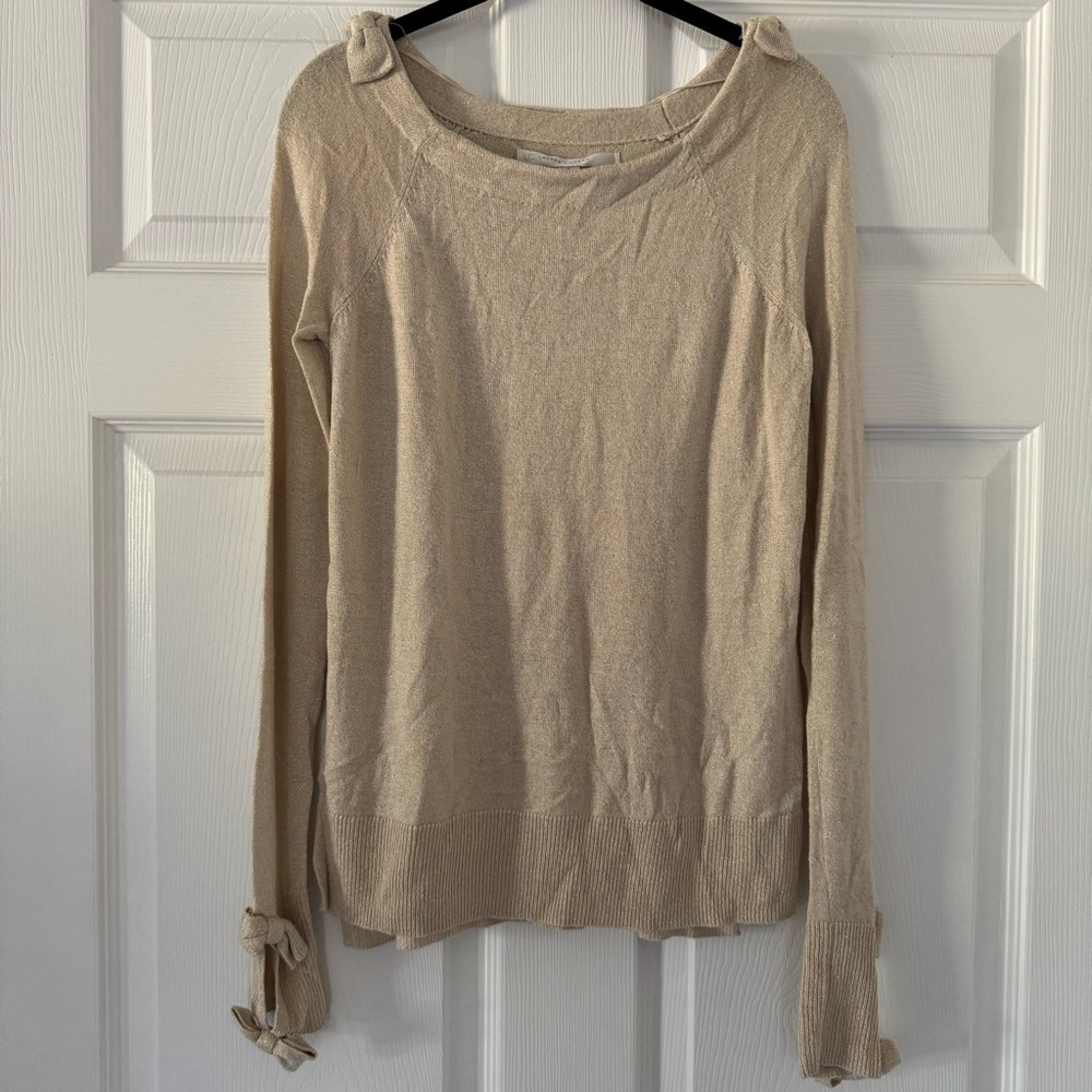 LC Lauren Conrad Tan/gold bow sleeve knitted long sleeve top